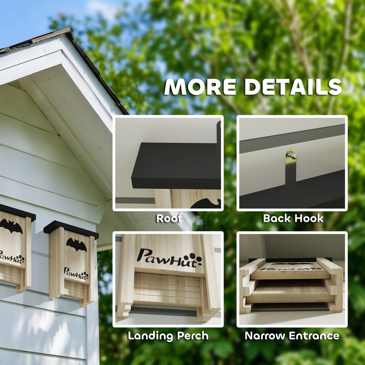 3-Pack Wooden Bat Houses - Fir Wood Outdoor Bat Boxes 22.5cm-Small Animals-DECOROLALA