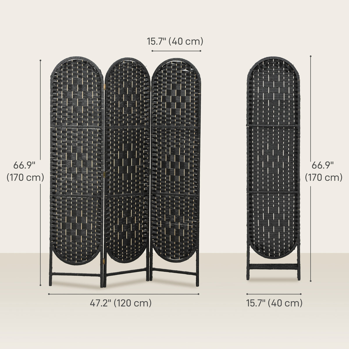 3-Panel Bohemian Privacy Screen - Black Arched Room Divider-Home Furnishings > Living Room Furniture > Room Dividers-DECOROLALA