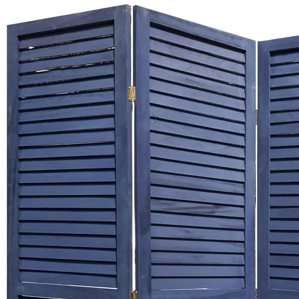 3 Panel Dark Blue Shutter Screen Room Divider-Room Dividers-DECOROLALA
