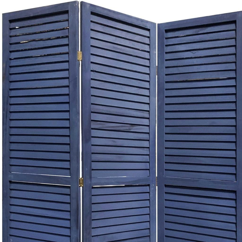 3 Panel Dark Blue Shutter Screen Room Divider-Room Dividers-DECOROLALA
