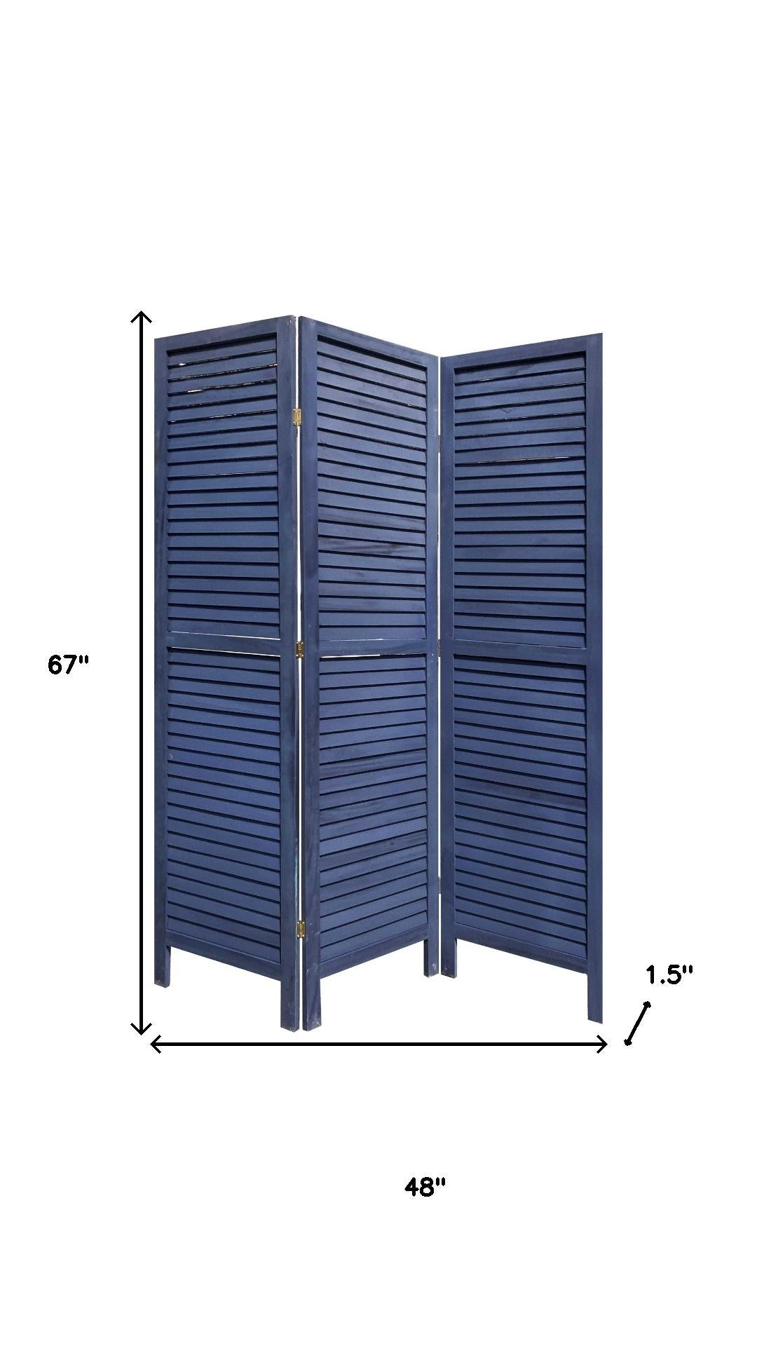 3 Panel Dark Blue Shutter Screen Room Divider-Room Dividers-DECOROLALA