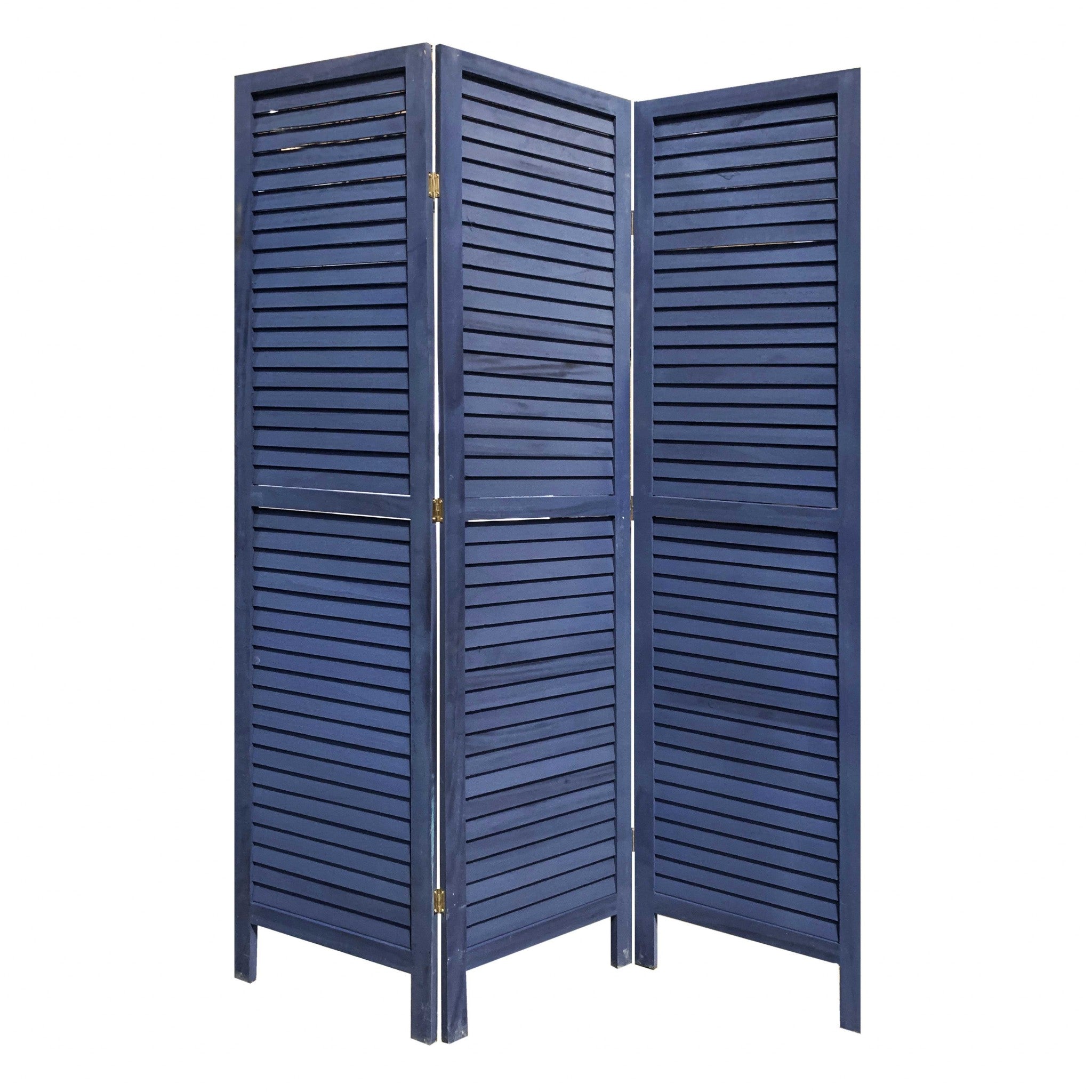 3 Panel Dark Blue Shutter Screen Room Divider-Room Dividers-DECOROLALA