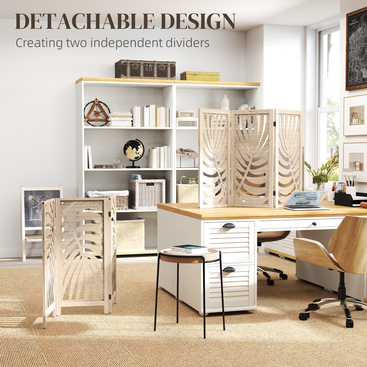 3-Panel Detachable Room Divider - Palm Leaf Wood Finish-Home Furnishings > Living Room Furniture > Room Dividers-DECOROLALA