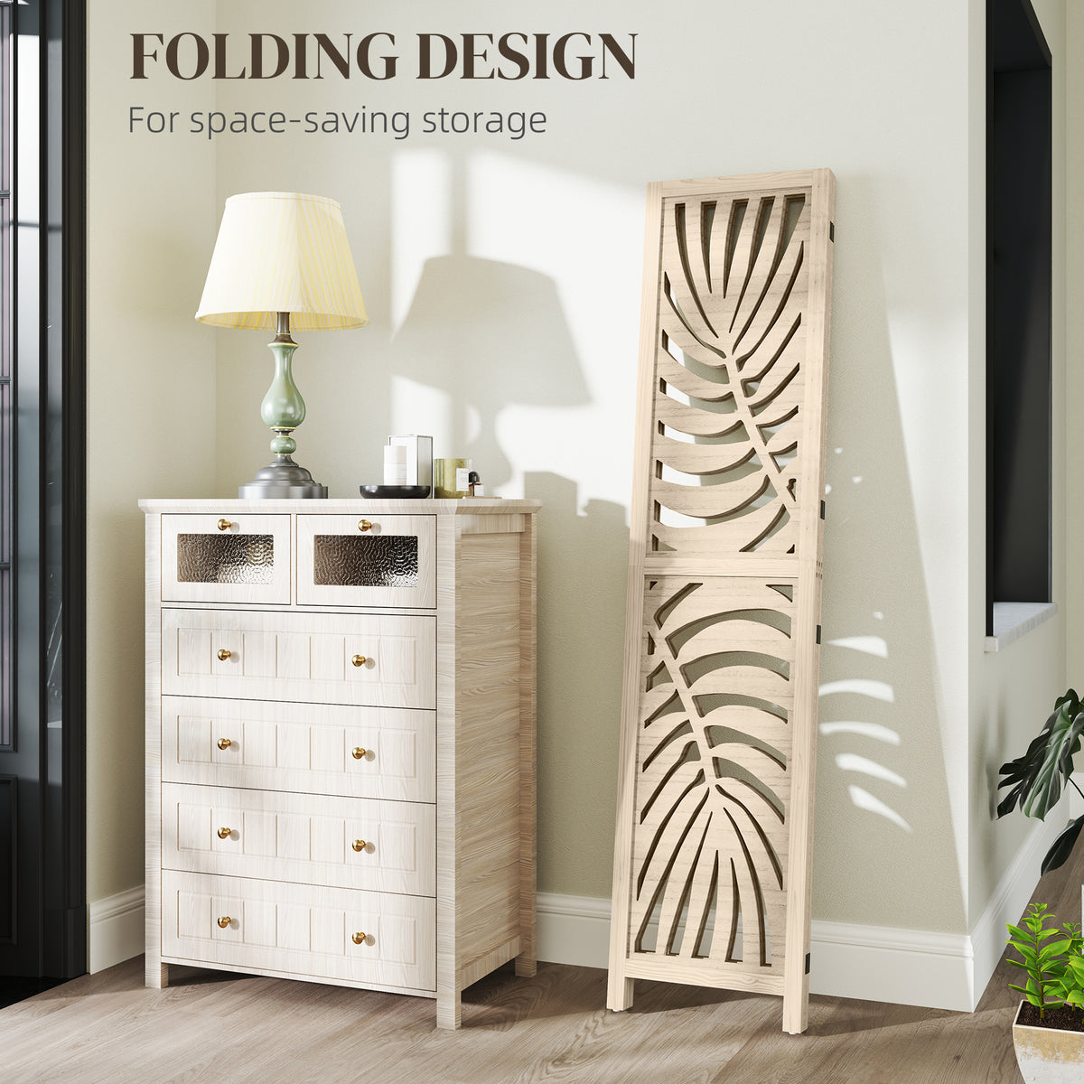 3-Panel Detachable Room Divider - Palm Leaf Wood Finish-Home Furnishings > Living Room Furniture > Room Dividers-DECOROLALA