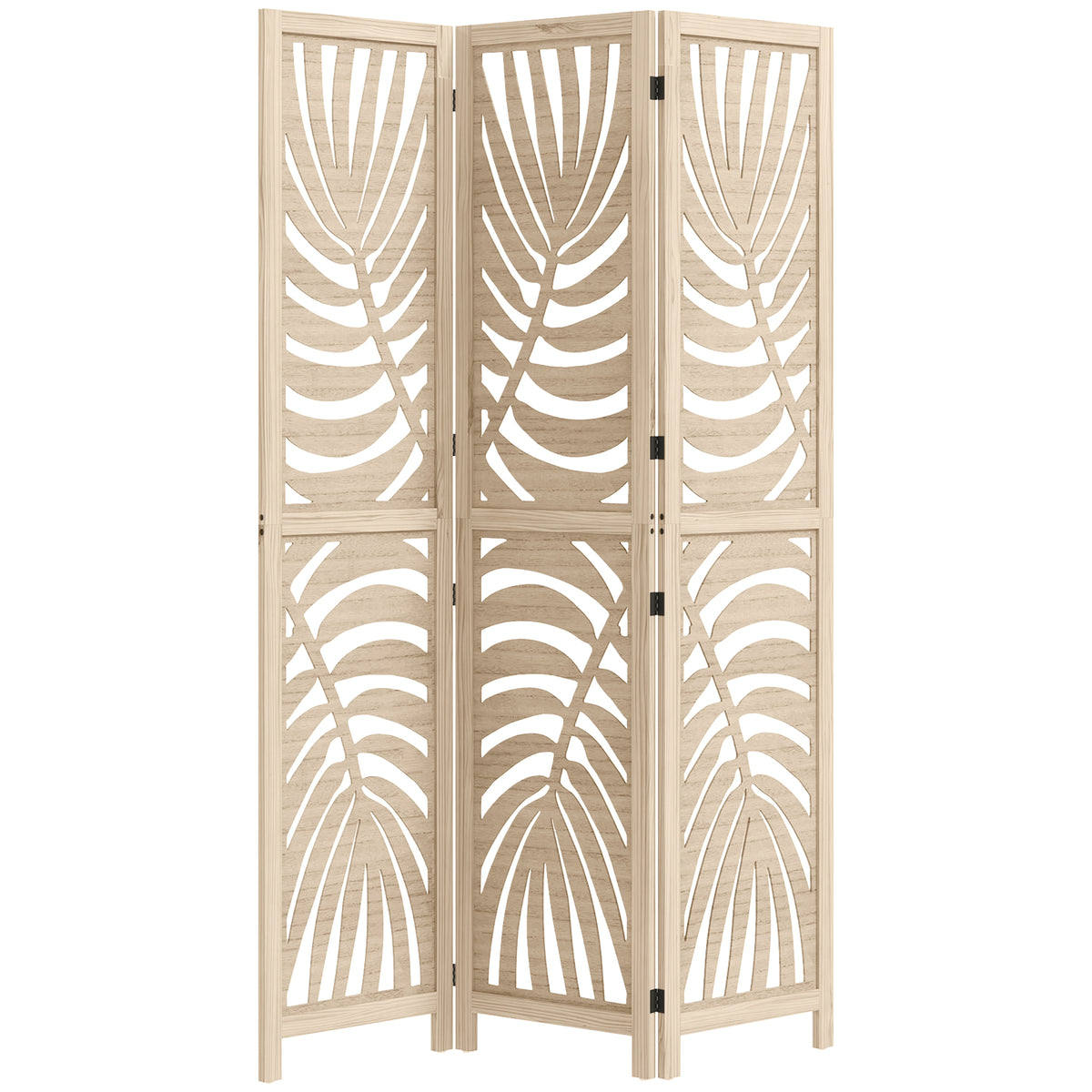 3-Panel Detachable Room Divider - Palm Leaf Wood Finish-Home Furnishings > Living Room Furniture > Room Dividers-DECOROLALA