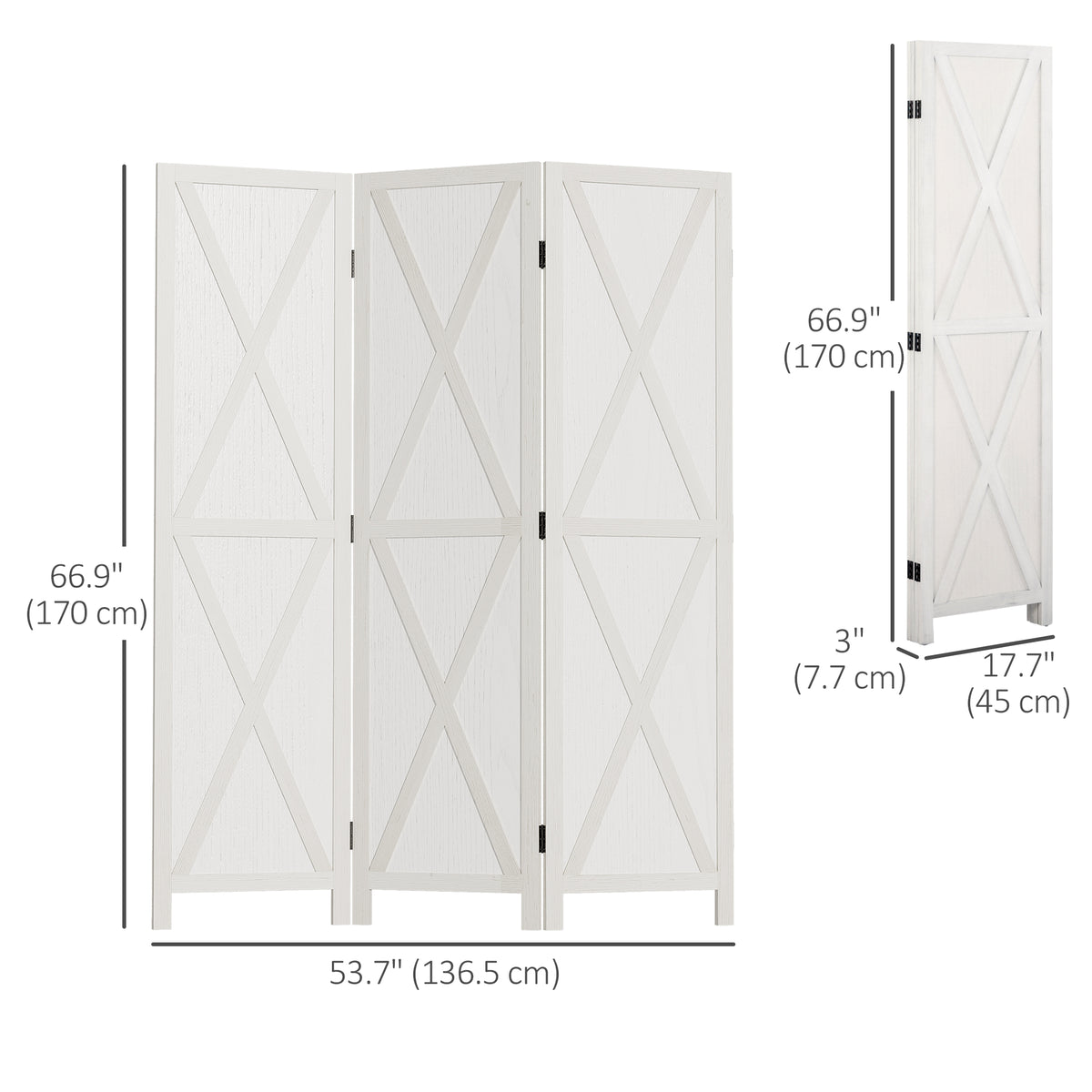 3-Panel Farmhouse Wood Room Divider - White 5.6FT-Home Furnishings > Living Room Furniture > Room Dividers-DECOROLALA