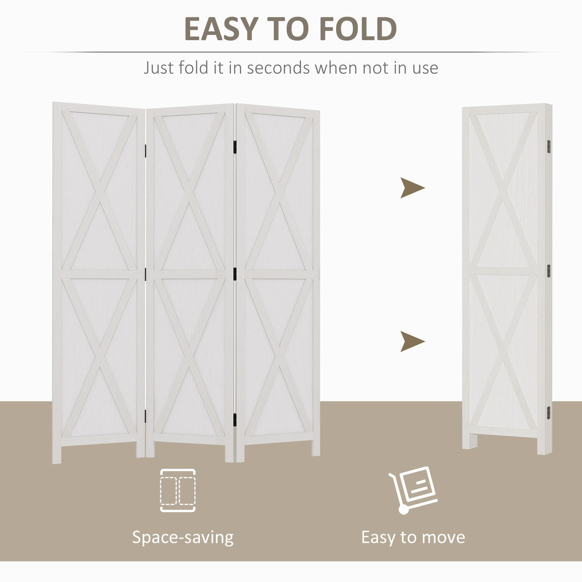 3-Panel Farmhouse Wood Room Divider - White 5.6FT-Home Furnishings > Living Room Furniture > Room Dividers-DECOROLALA