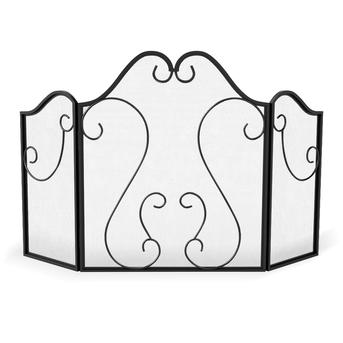 3 Panel Fireplace Screen Foldable Spark Guard Cover with Decorative Scroll-Fireplace Tools-DECOROLALA