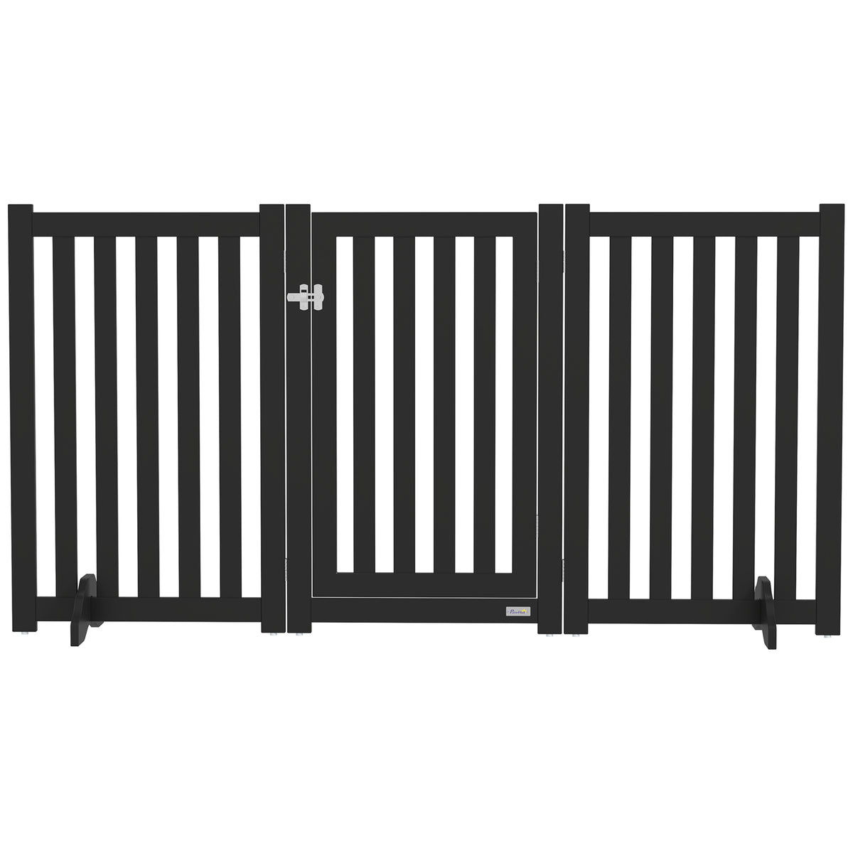 3-Panel Foldable Dog Gate with Door and Feet - Black MDF 31.5"H-Dogs-DECOROLALA