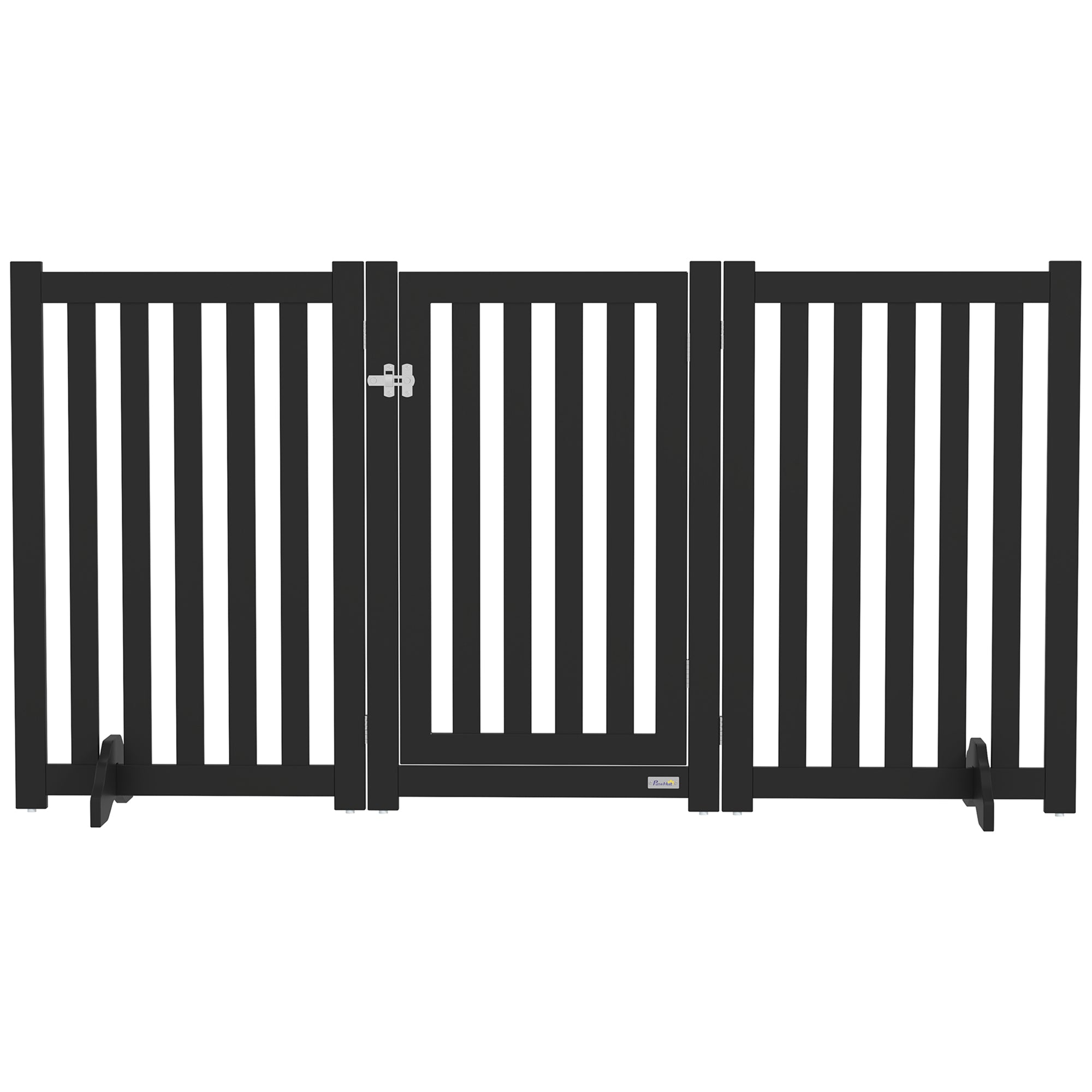 3-Panel Foldable Dog Gate with Door and Feet - Black MDF 31.5"H-Dogs-DECOROLALA