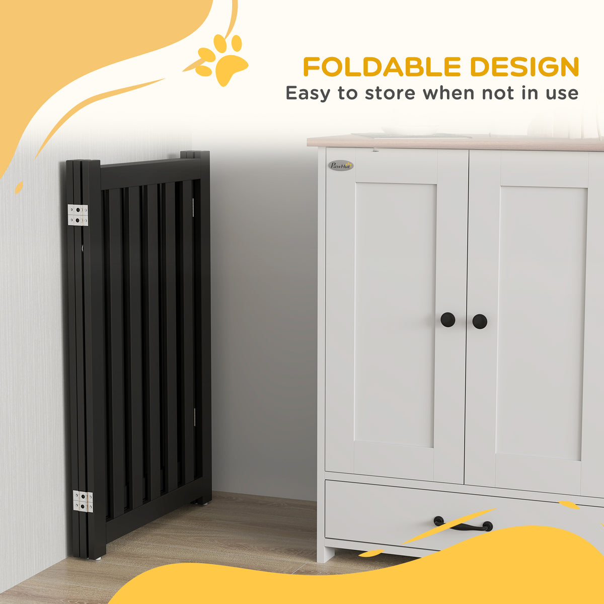 3-Panel Foldable Dog Gate with Door and Feet - Black MDF 31.5"H-Dogs-DECOROLALA
