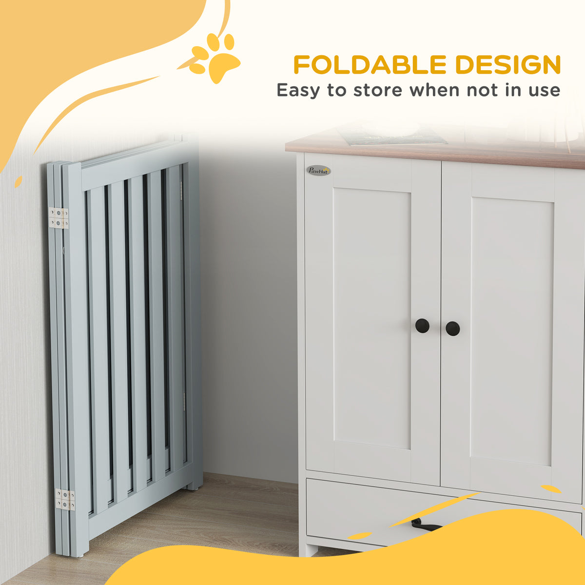 3-Panel Foldable Dog Gate with Door and Support Feet - Grey 31"H-Dogs-DECOROLALA