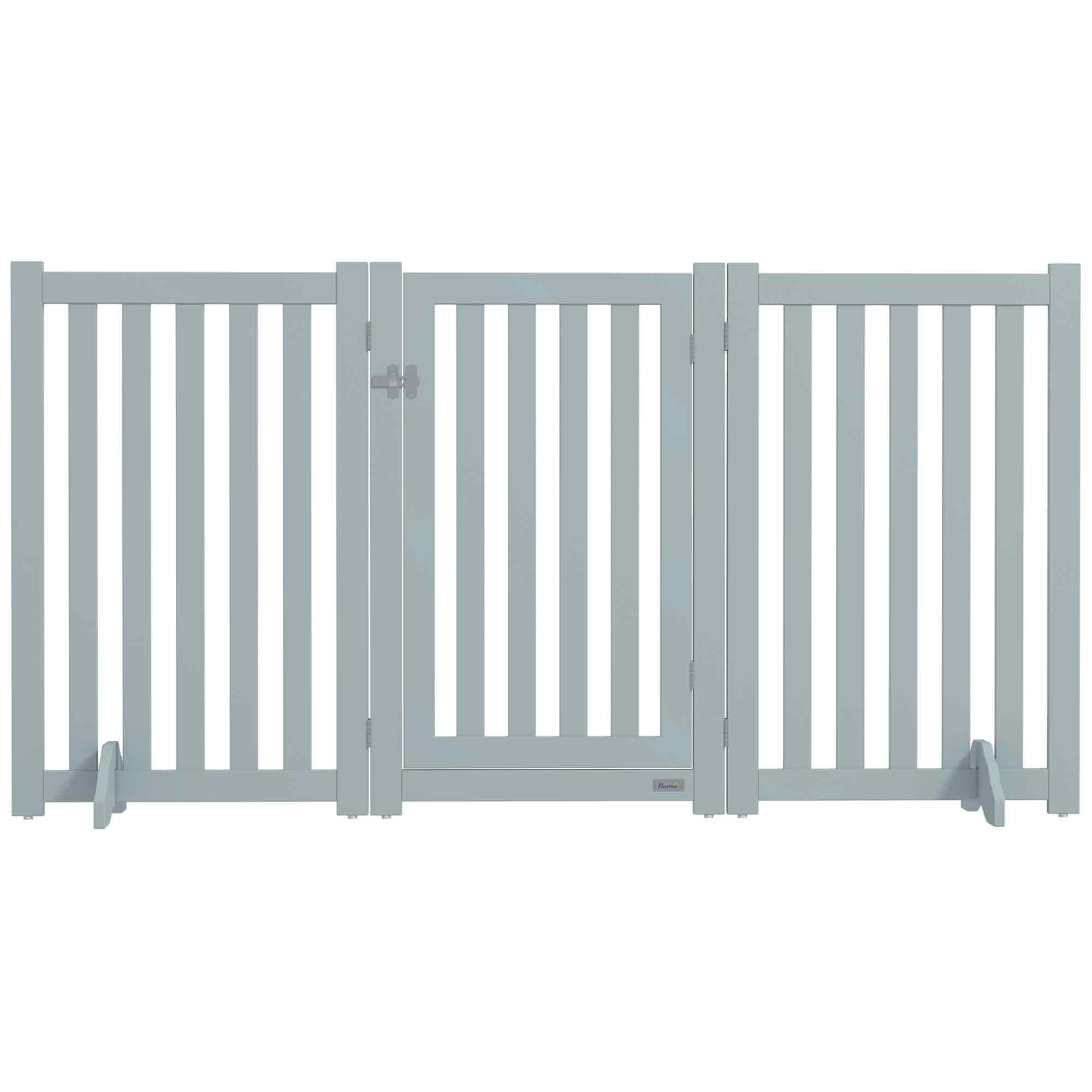 3-Panel Foldable Dog Gate with Feet for Medium Dogs and Below, Grey-Dogs-DECOROLALA