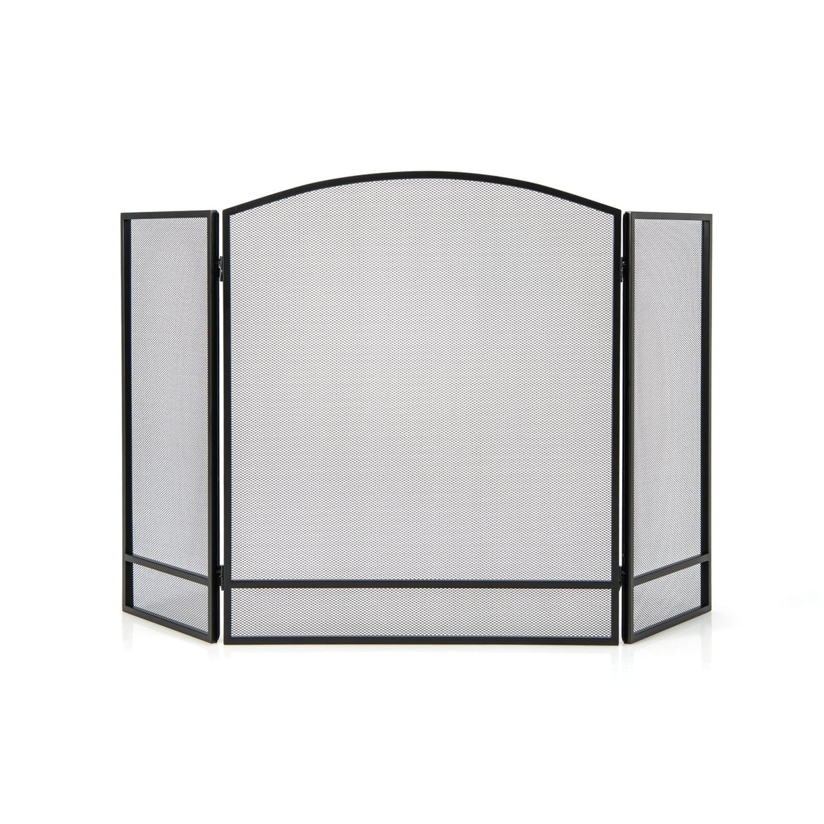 3-Panel Foldable Fireplace Screen with Wrought Metal Mesh-Black-Fireplace Tools-DECOROLALA