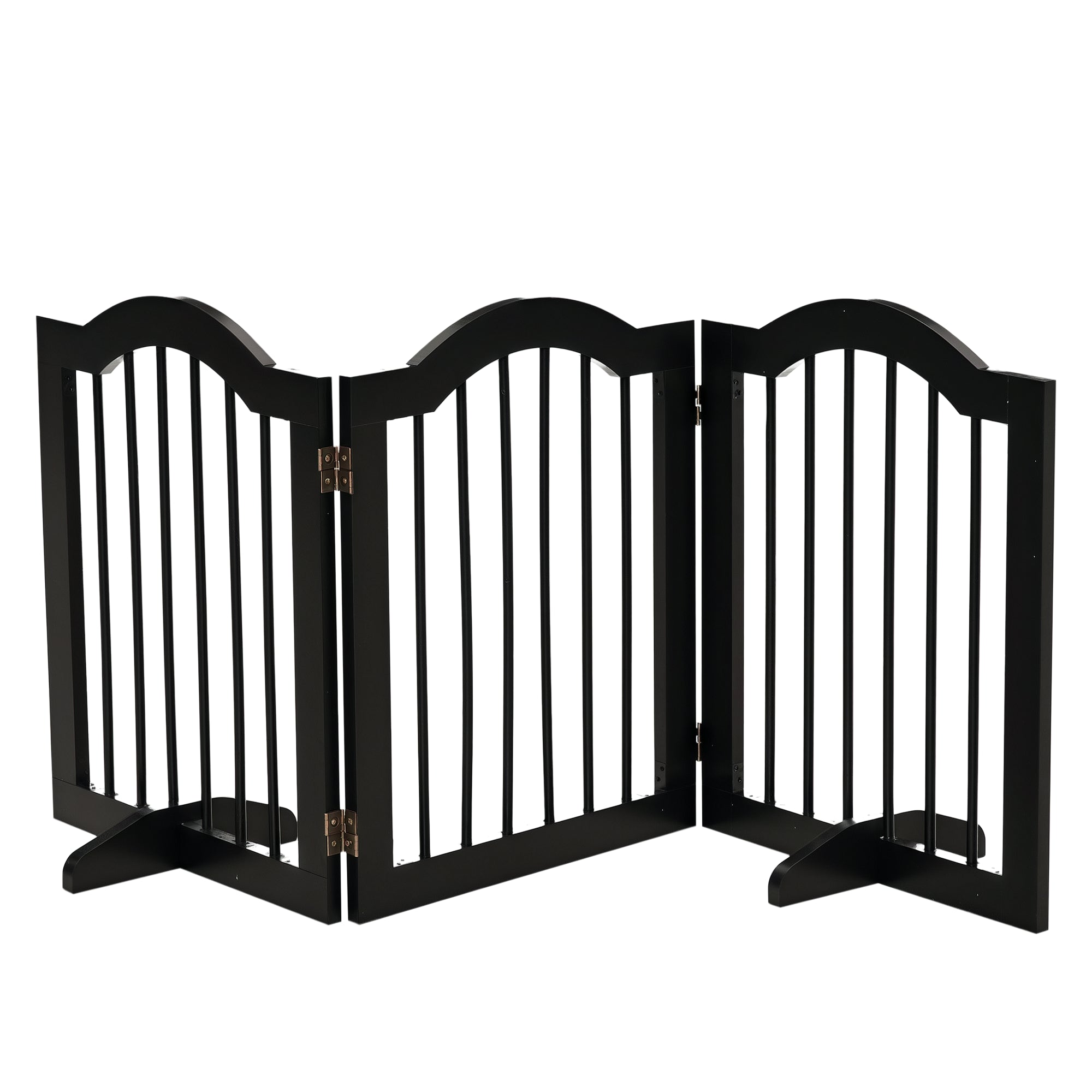 3-Panel Foldable Freestanding Dog Gate - 24"H Black MDF Pet Fence-Dogs-DECOROLALA