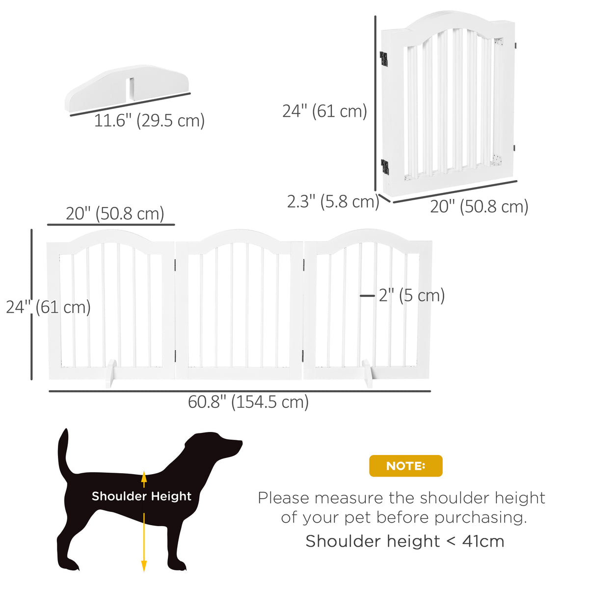 3-Panel Foldable Freestanding Pet Gate with Support Feet - White-Dogs-DECOROLALA