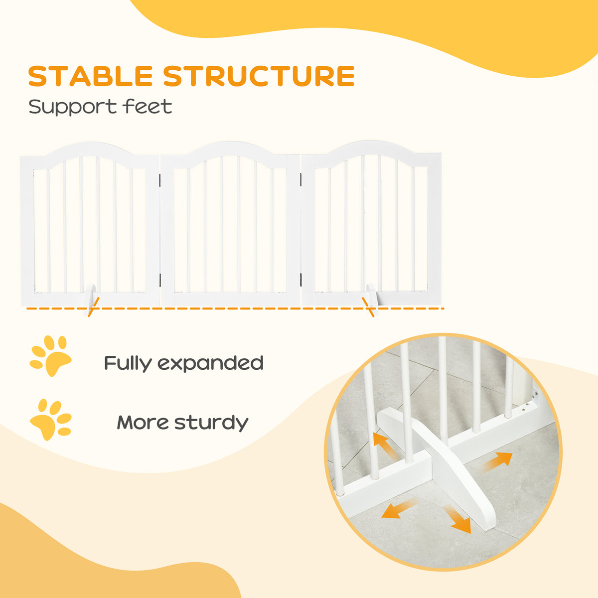 3-Panel Foldable Freestanding Pet Gate with Support Feet - White-Dogs-DECOROLALA