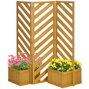 3-Panel Folding Privacy Screen with 4 Planters - Brown Fir Wood-DECOROLALA