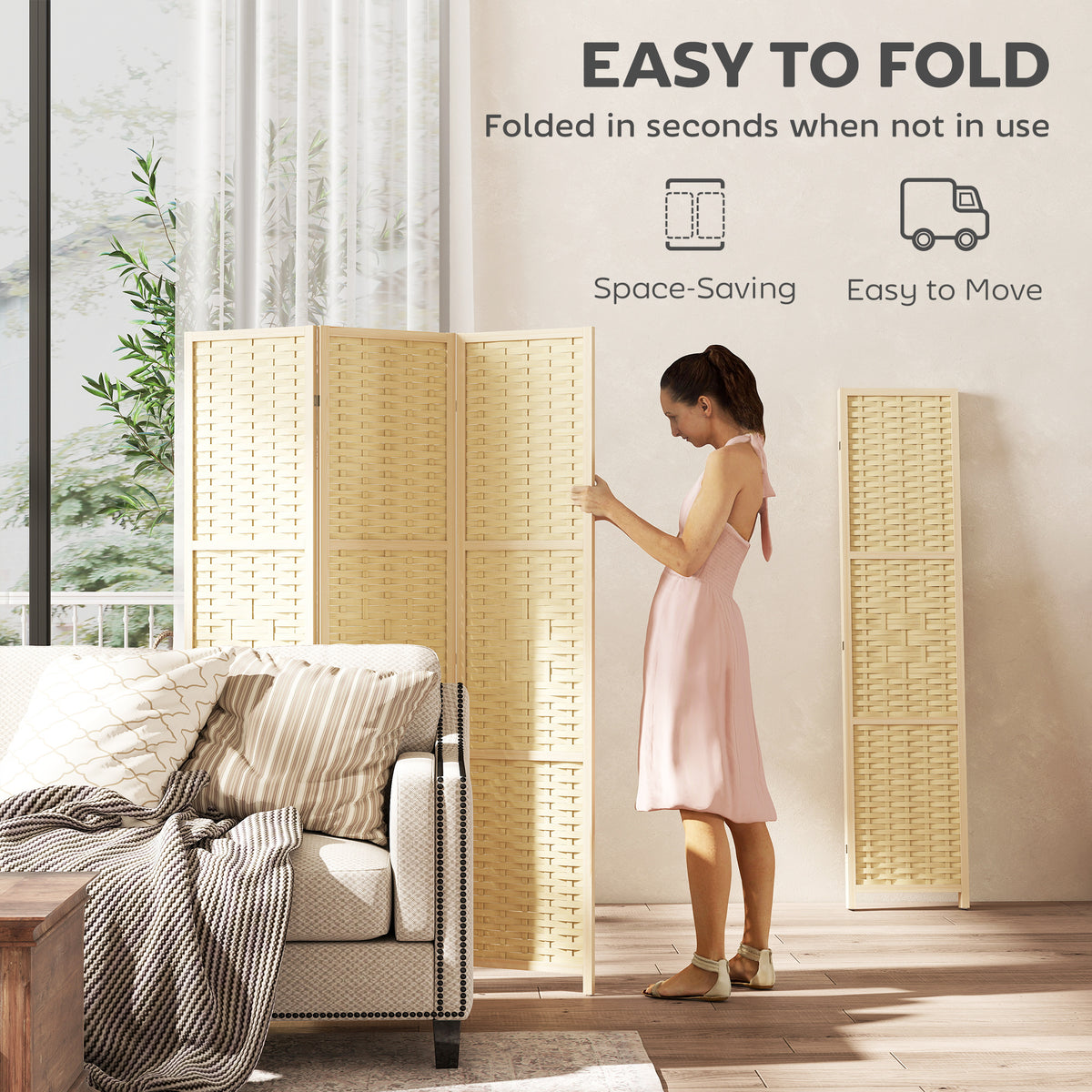 3-Panel Folding Room Divider - 5.6' Natural Wood & Bamboo-Home Furnishings > Living Room Furniture > Room Dividers-DECOROLALA