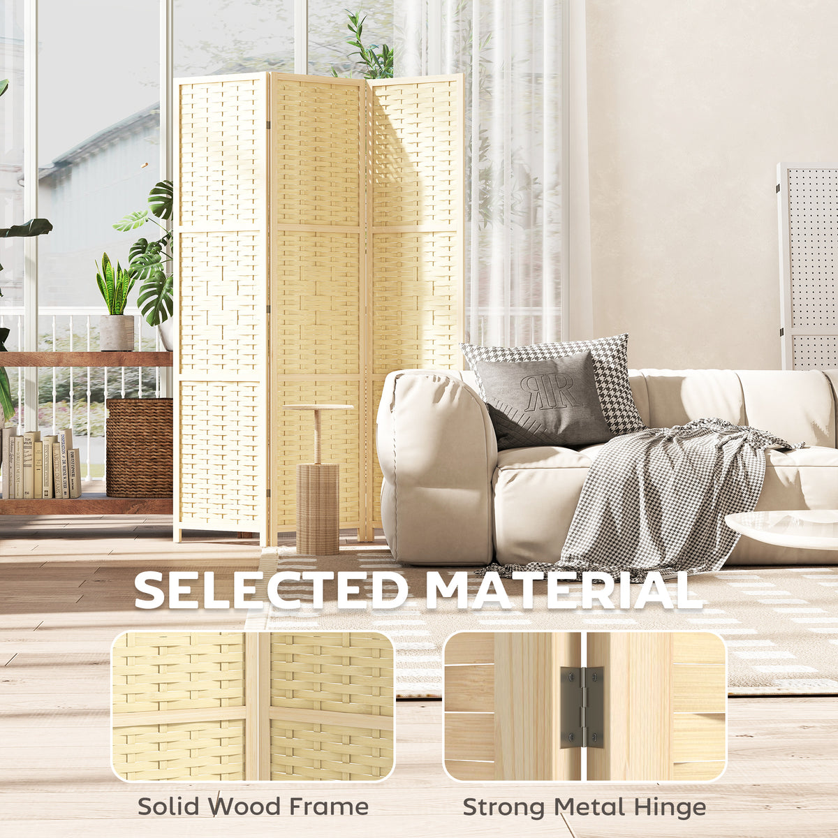 3-Panel Folding Room Divider - 5.6' Natural Wood & Bamboo-Home Furnishings > Living Room Furniture > Room Dividers-DECOROLALA
