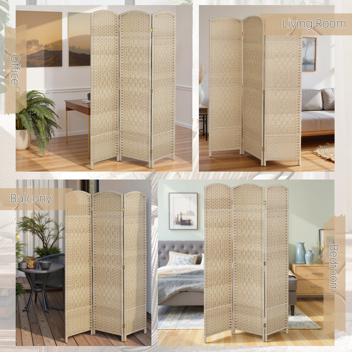 3-Panel Folding Room Divider - 6ft Tall Light Oak-Home Furnishings > Living Room Furniture > Room Dividers-DECOROLALA
