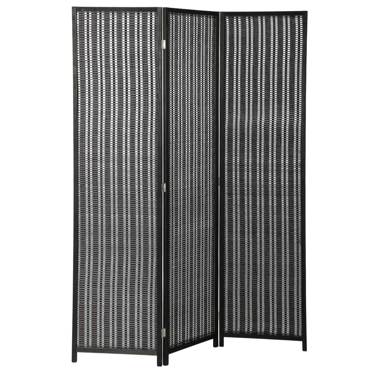 3-Panel Folding Room Divider - Bamboo and Pine Wood Black-Home Furnishings > Living Room Furniture > Room Dividers-DECOROLALA
