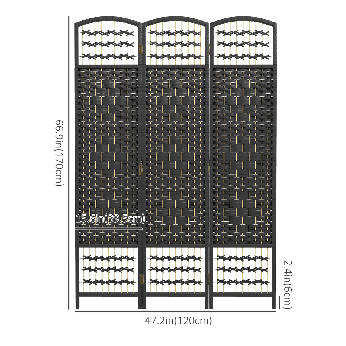 3-Panel Folding Room Divider - Black Wave Fiber Screen-Home Furnishings > Living Room Furniture > Room Dividers-DECOROLALA