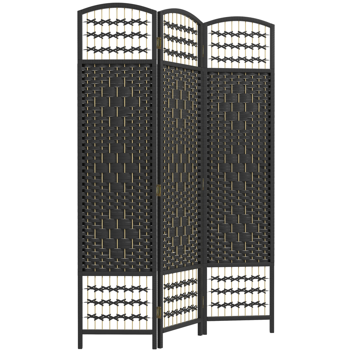 3-Panel Folding Room Divider - Black Wave Fiber Screen-Home Furnishings > Living Room Furniture > Room Dividers-DECOROLALA