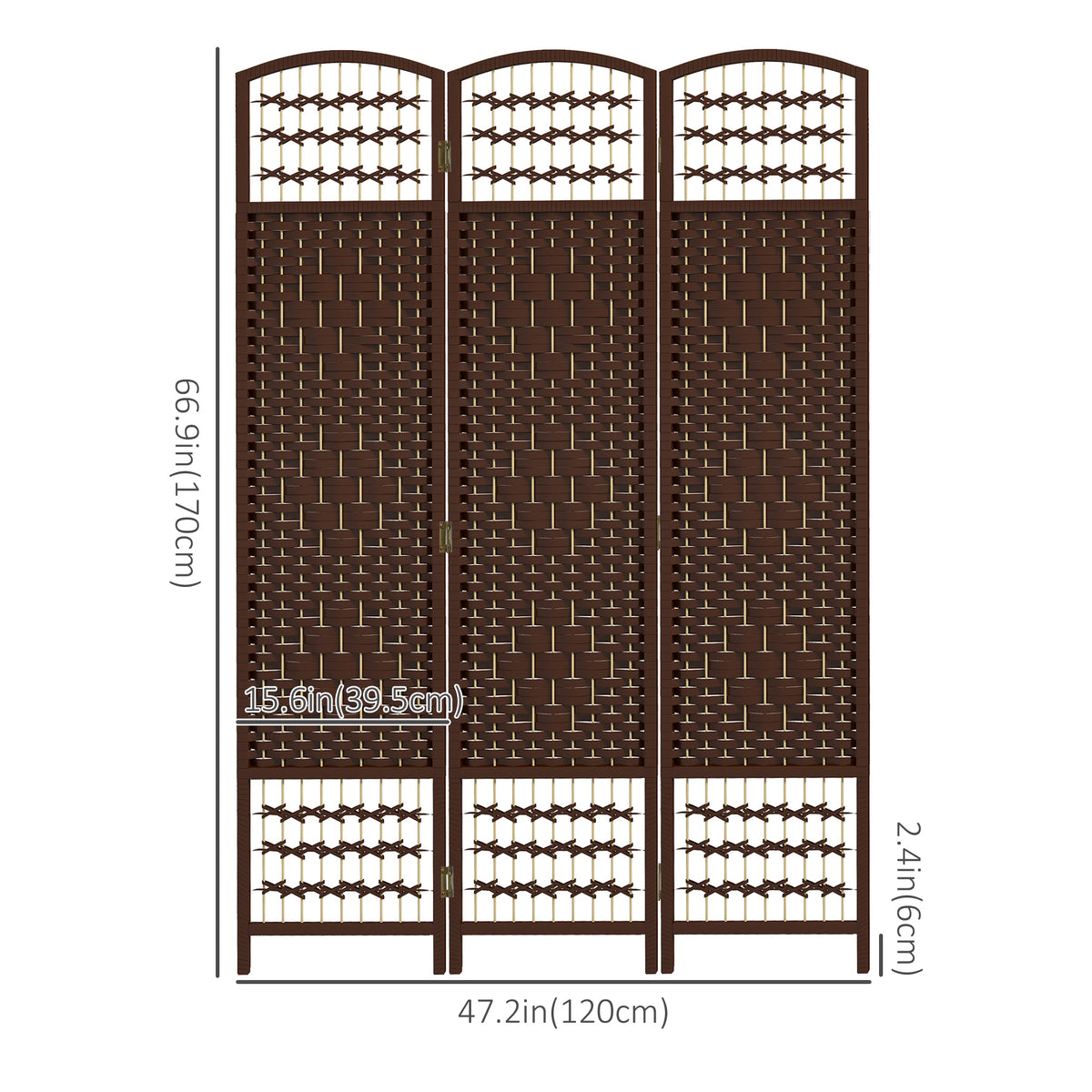 3-Panel Folding Room Divider - Brown Wave Fiber Screen-Home Furnishings > Living Room Furniture > Room Dividers-DECOROLALA
