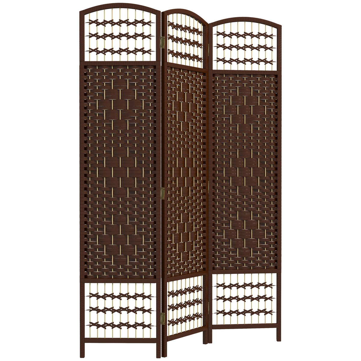 3-Panel Folding Room Divider - Brown Wave Fiber Screen-Home Furnishings > Living Room Furniture > Room Dividers-DECOROLALA