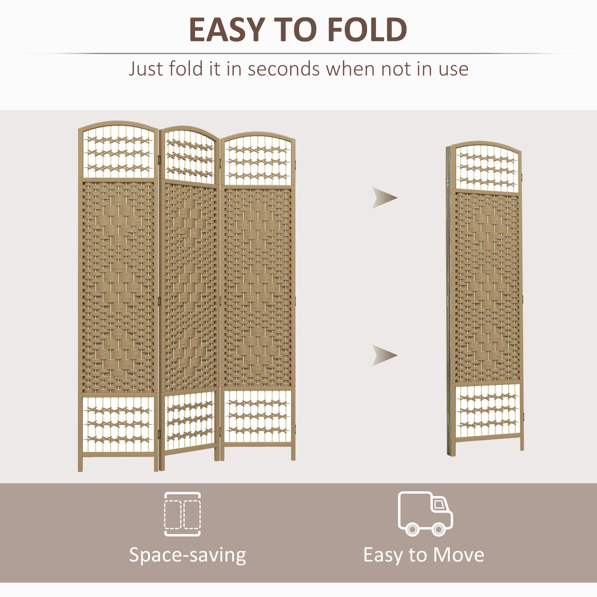 3-Panel Folding Room Divider - Natural Fiber Privacy Screen-Home Furnishings > Living Room Furniture > Room Dividers-DECOROLALA