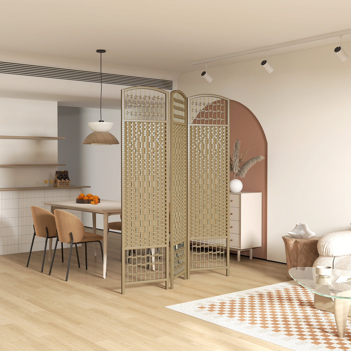 3-Panel Folding Room Divider - Natural Fiber Privacy Screen-Home Furnishings > Living Room Furniture > Room Dividers-DECOROLALA