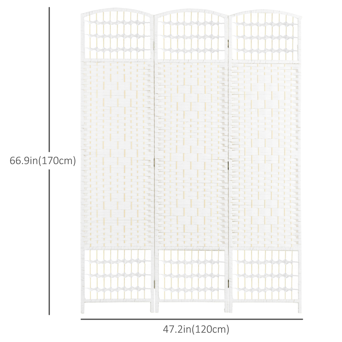 3 Panel Folding Room Divider - White Wave Fiber Privacy Screen-Home Furnishings > Living Room Furniture > Room Dividers-DECOROLALA