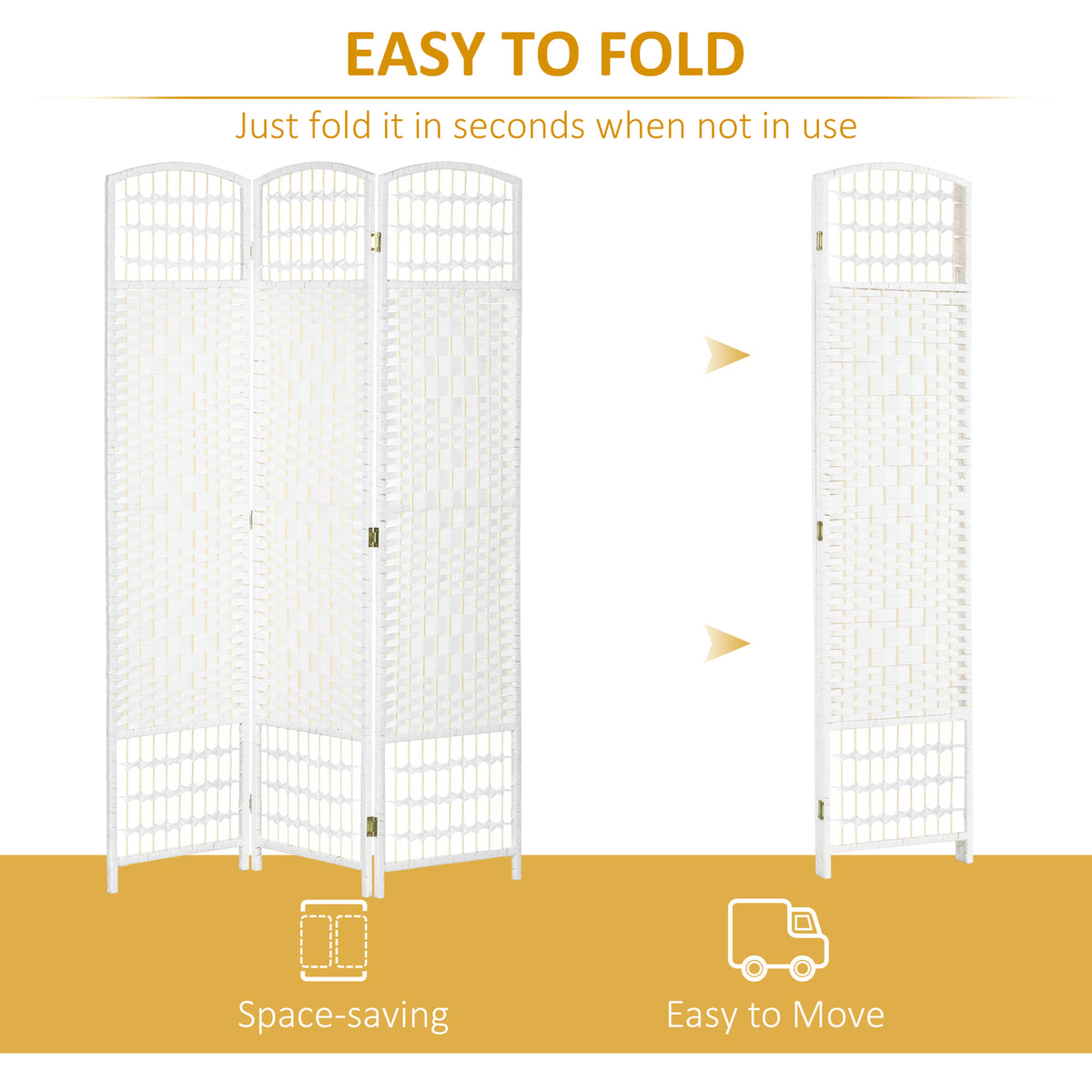 3 Panel Folding Room Divider - White Wave Fiber Privacy Screen-Home Furnishings > Living Room Furniture > Room Dividers-DECOROLALA