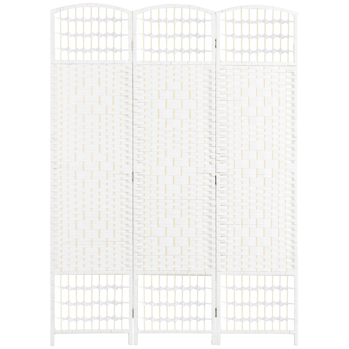 3 Panel Folding Room Divider - White Wave Fiber Privacy Screen-Home Furnishings > Living Room Furniture > Room Dividers-DECOROLALA