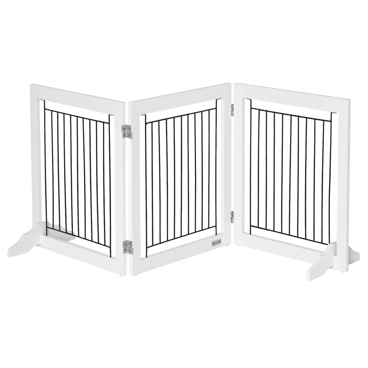 3-Panel Folding Wooden Pet Gate - White 24" High with Feet-Dogs-DECOROLALA