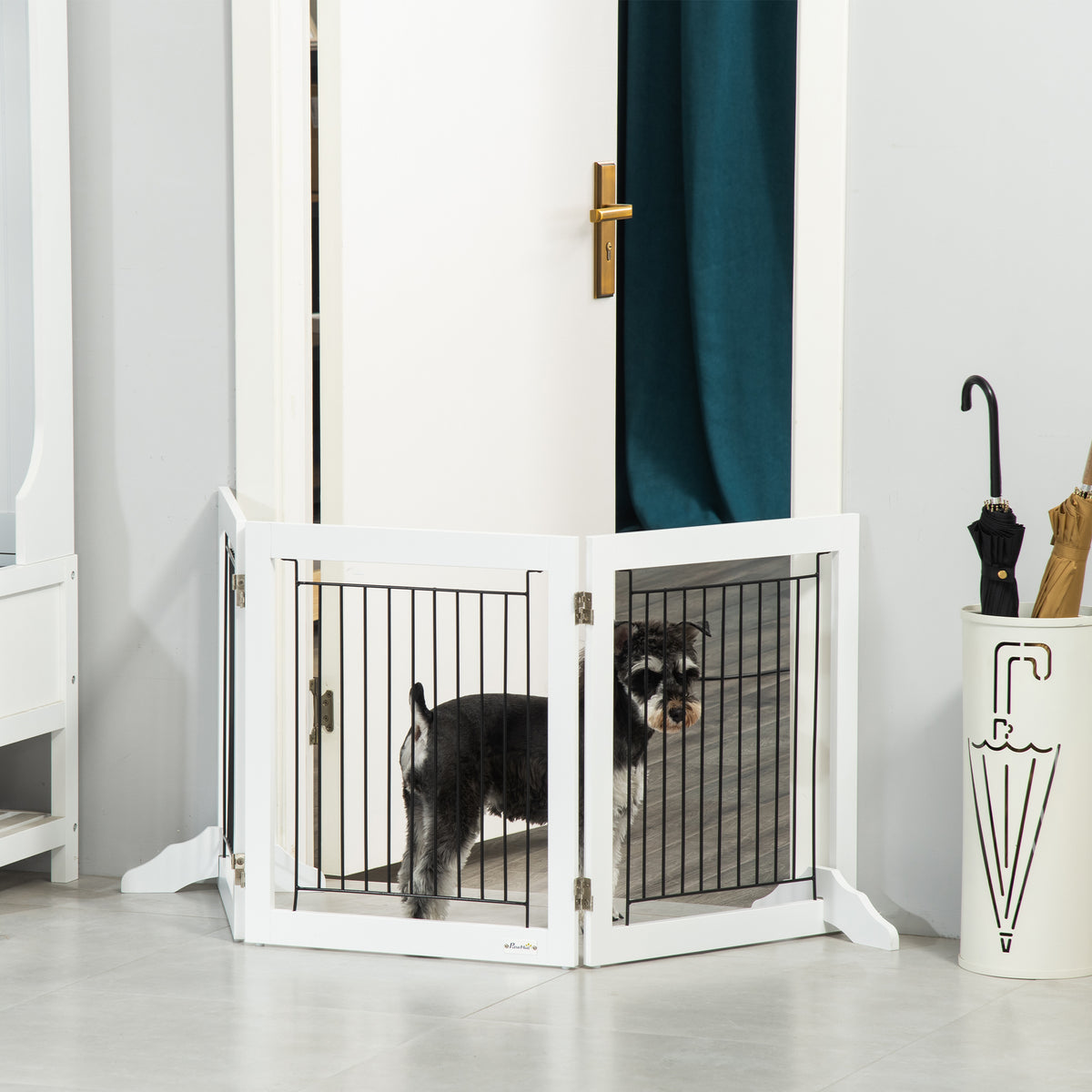 3-Panel Folding Wooden Pet Gate - White 24" High with Feet-Dogs-DECOROLALA