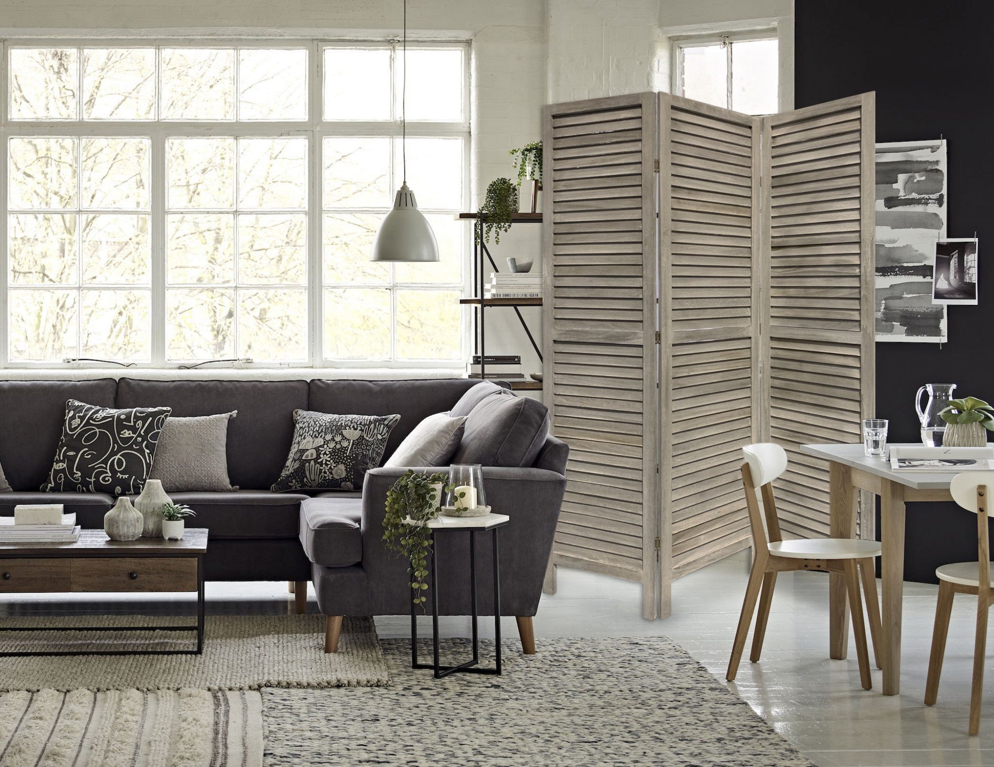 3 Panel Grey Shutter Screen Room Divider-Room Dividers-DECOROLALA