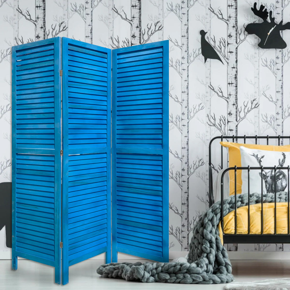 3 Panel Light Blue Shutter Screen Room Divider-Room Dividers-DECOROLALA