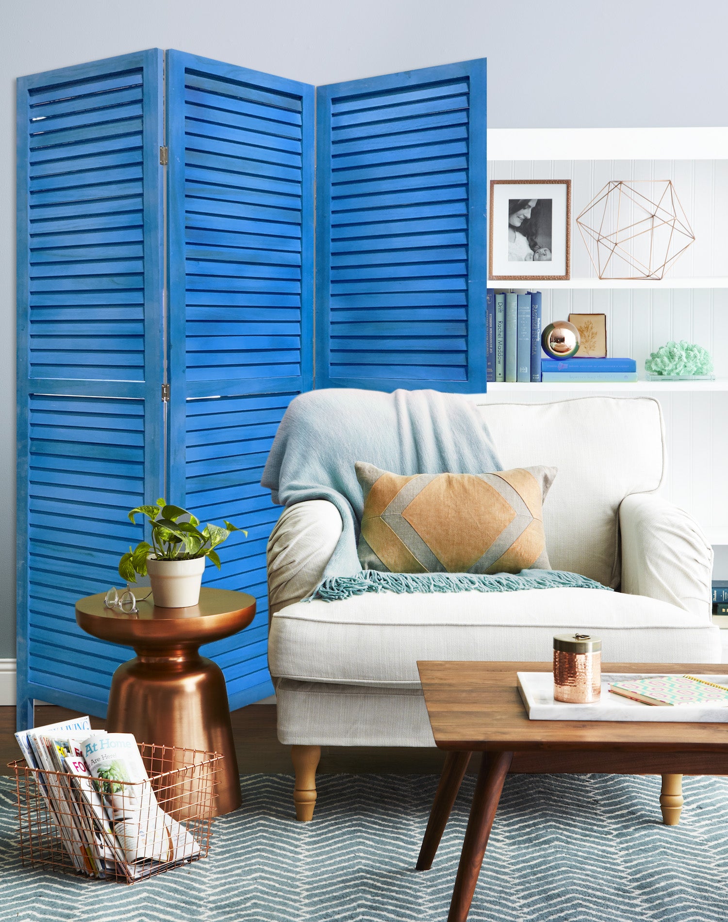 3 Panel Light Blue Shutter Screen Room Divider-Room Dividers-DECOROLALA