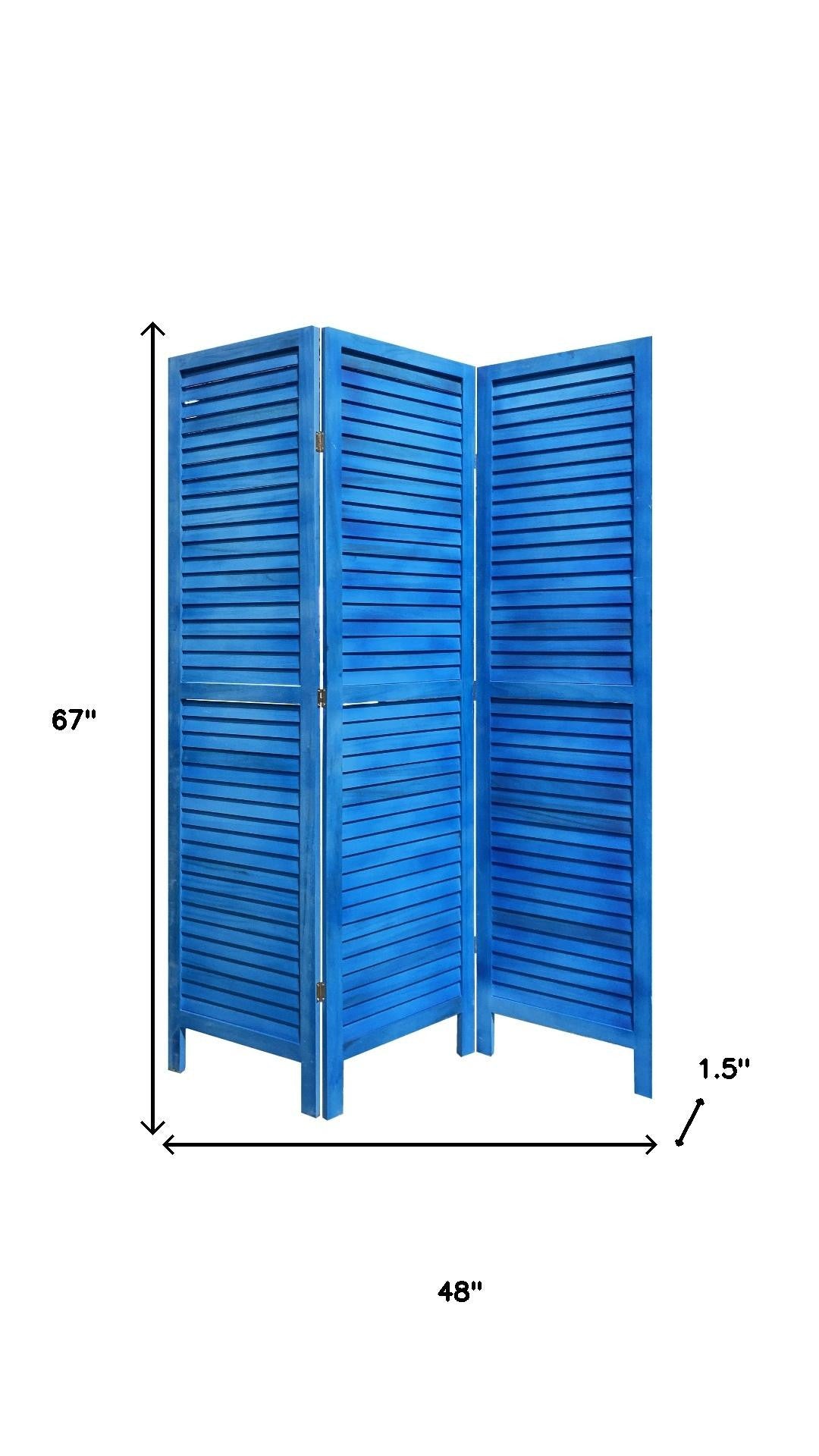 3 Panel Light Blue Shutter Screen Room Divider-Room Dividers-DECOROLALA