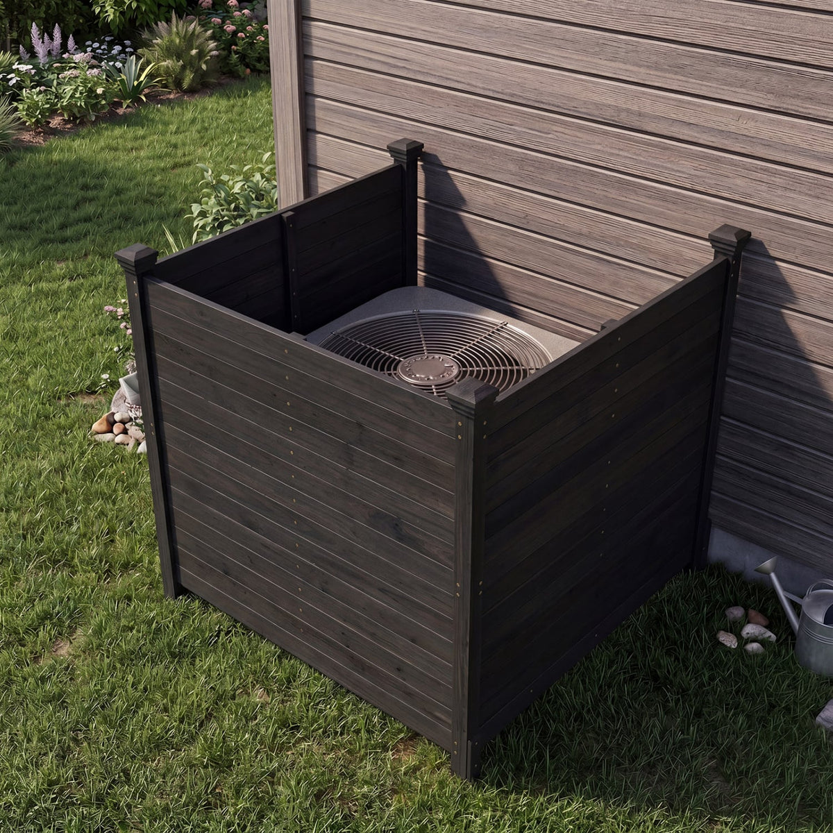 3-Panel Outdoor Privacy Air Conditioner Fence for Outside-Black-Outdoor Privacy Screens-DECOROLALA