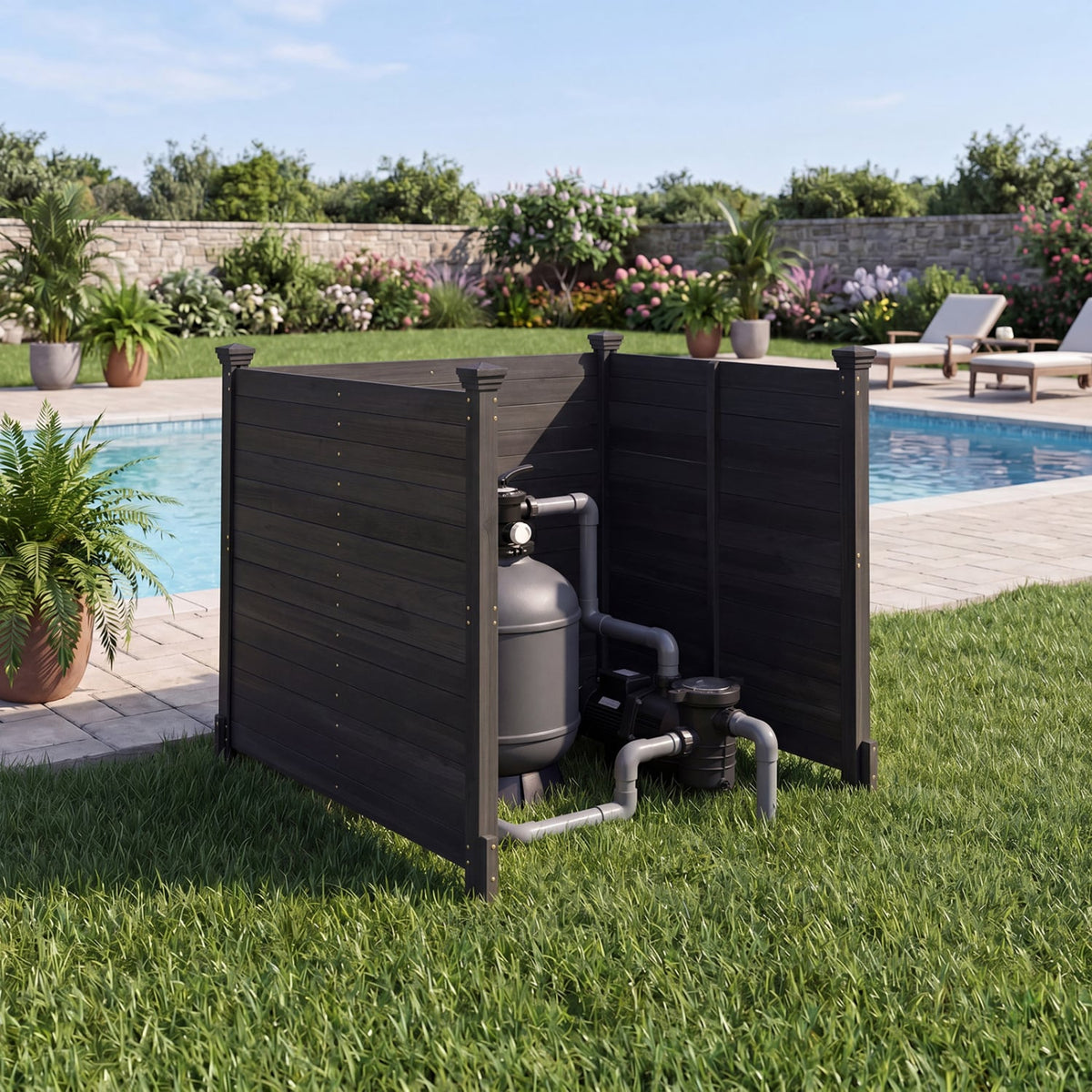 3-Panel Outdoor Privacy Air Conditioner Fence for Outside-Black-Outdoor Privacy Screens-DECOROLALA