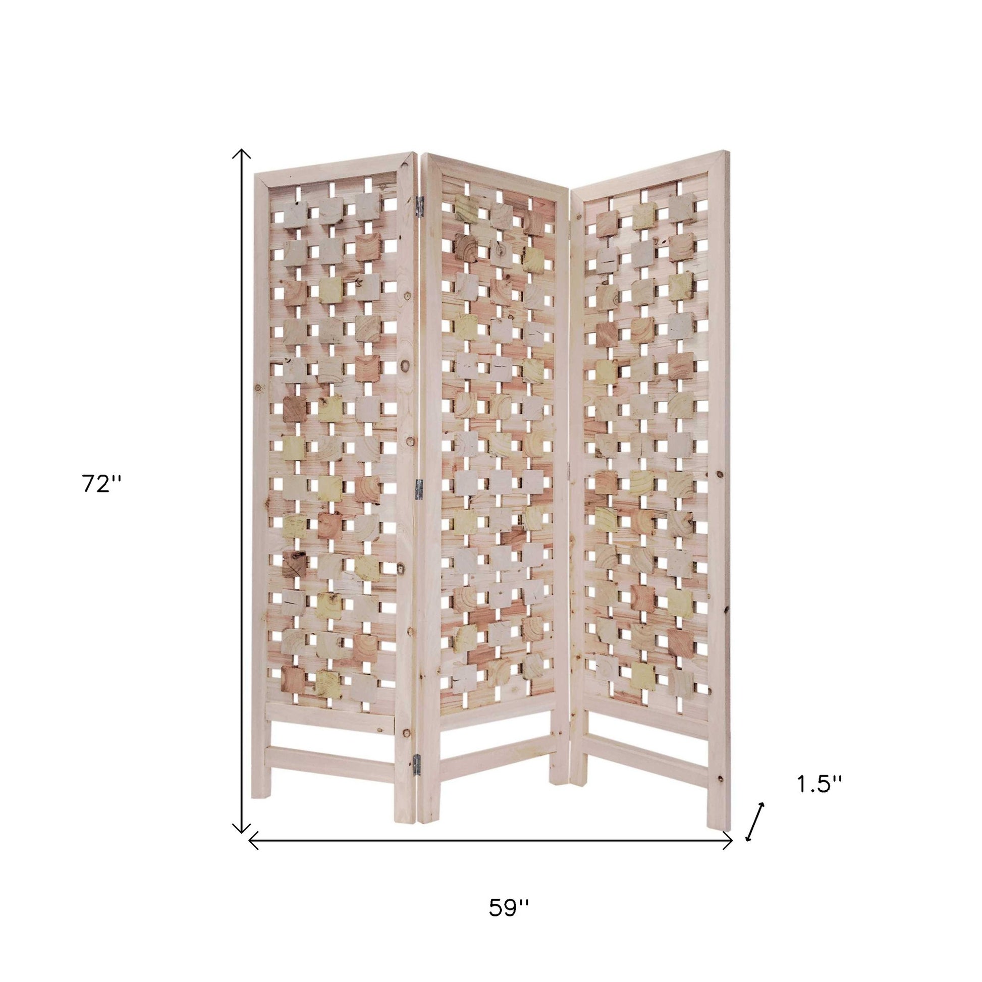 3 Panel Pink Room Divider With Cut Square Wood Design-Room Dividers-DECOROLALA