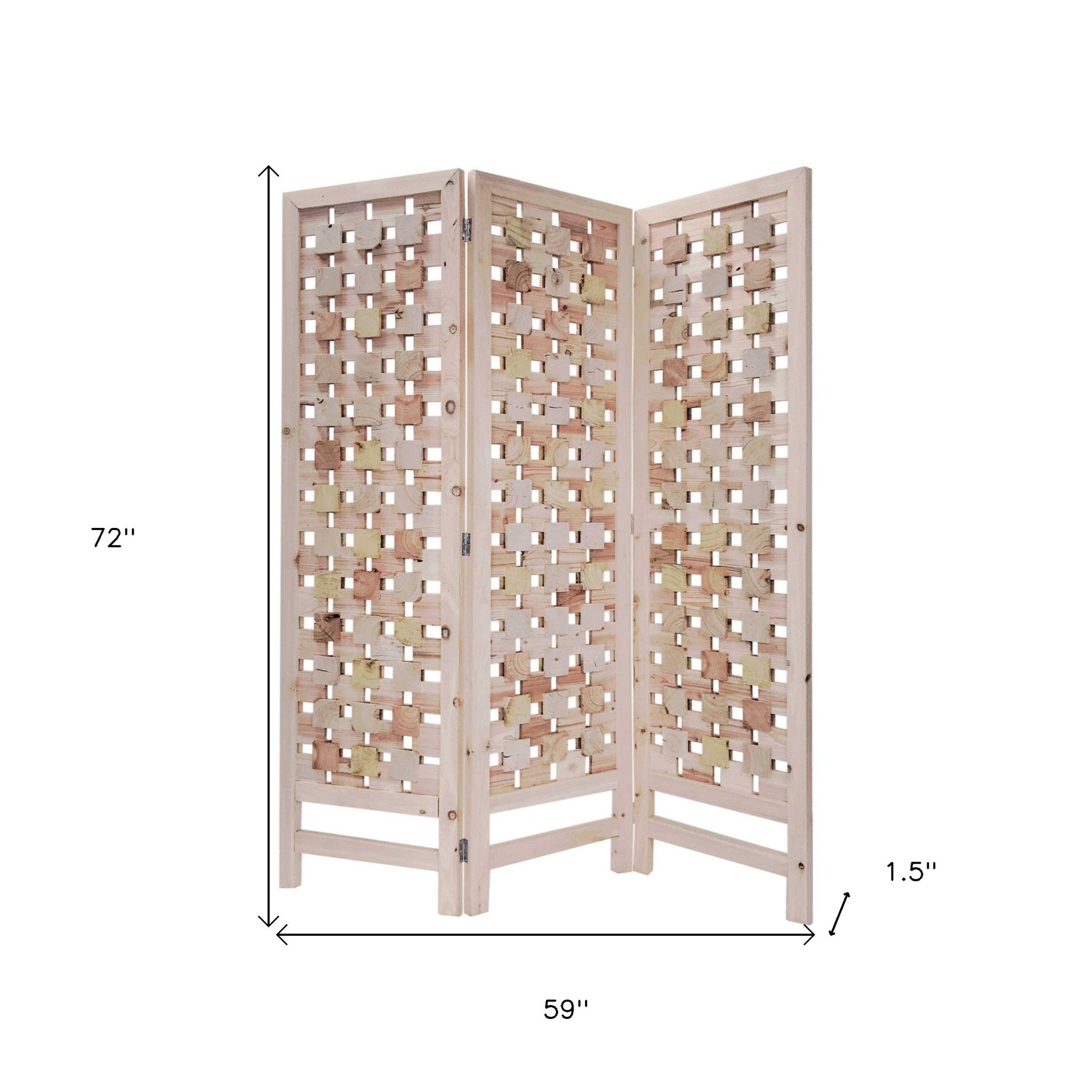 3 Panel Pink Room Divider With Cut Square Wood Design-Room Dividers-DECOROLALA