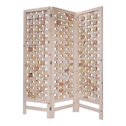 3 Panel Pink Room Divider With Cut Square Wood Design-Room Dividers-DECOROLALA