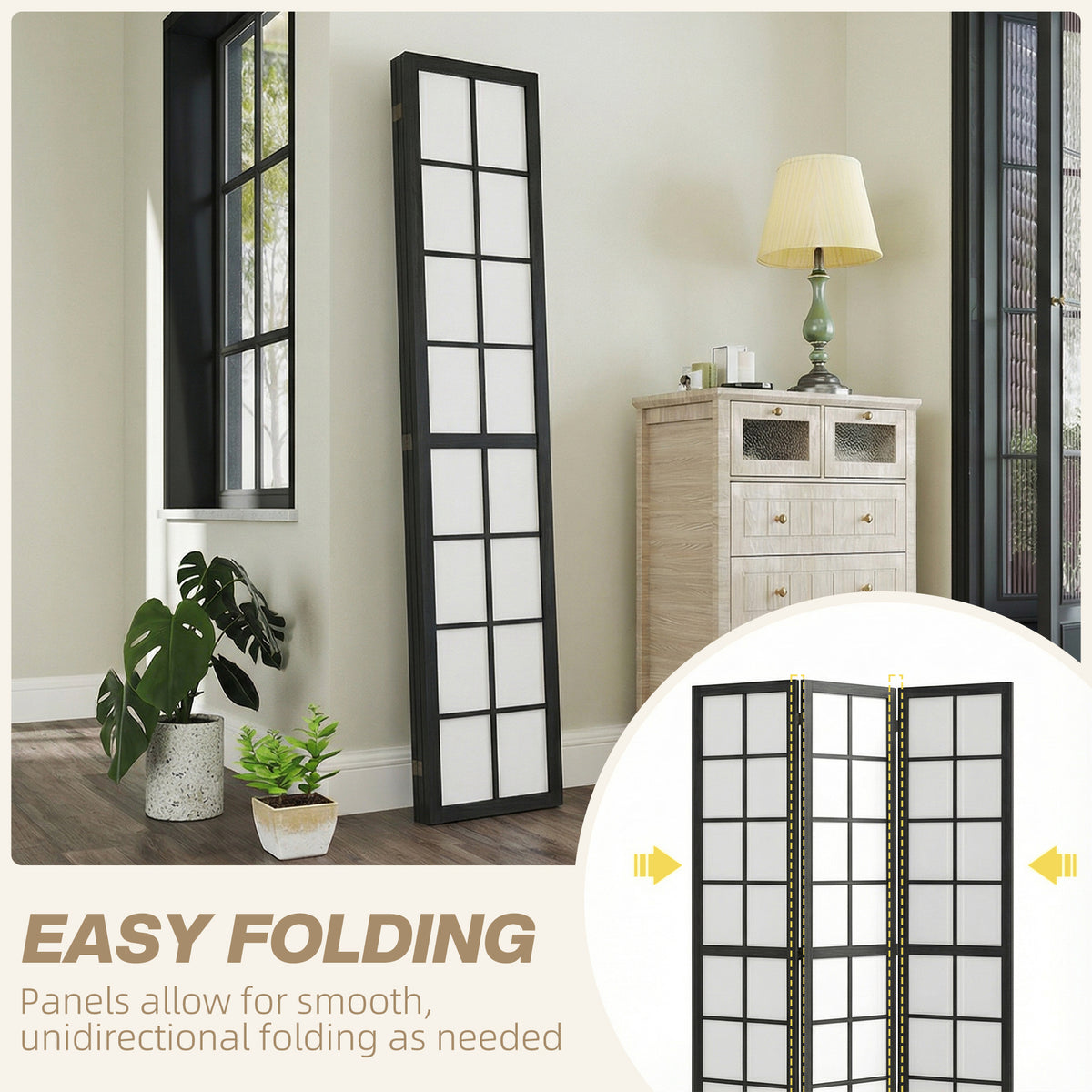 3 Panel Room Divider - 5.6 ft Folding Wood Privacy Screen-Home Furnishings > Living Room Furniture > Room Dividers-DECOROLALA