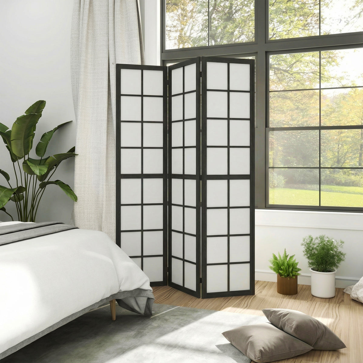 3 Panel Room Divider - 5.6 ft Folding Wood Privacy Screen-Home Furnishings > Living Room Furniture > Room Dividers-DECOROLALA