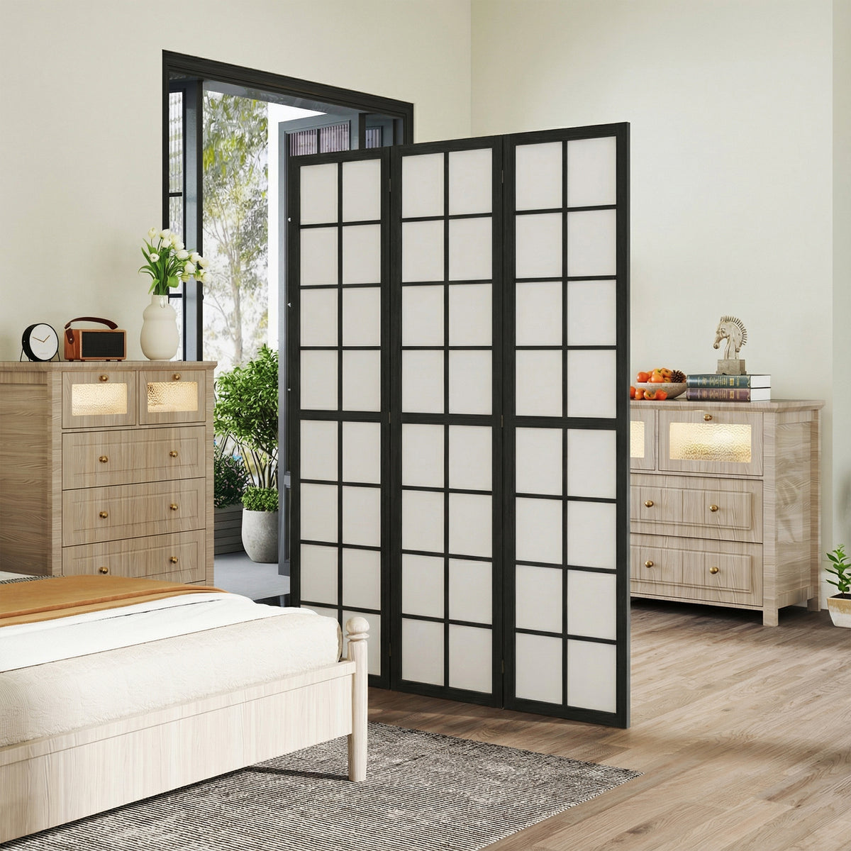 3 Panel Room Divider - 5.6 ft Folding Wood Privacy Screen-Home Furnishings > Living Room Furniture > Room Dividers-DECOROLALA