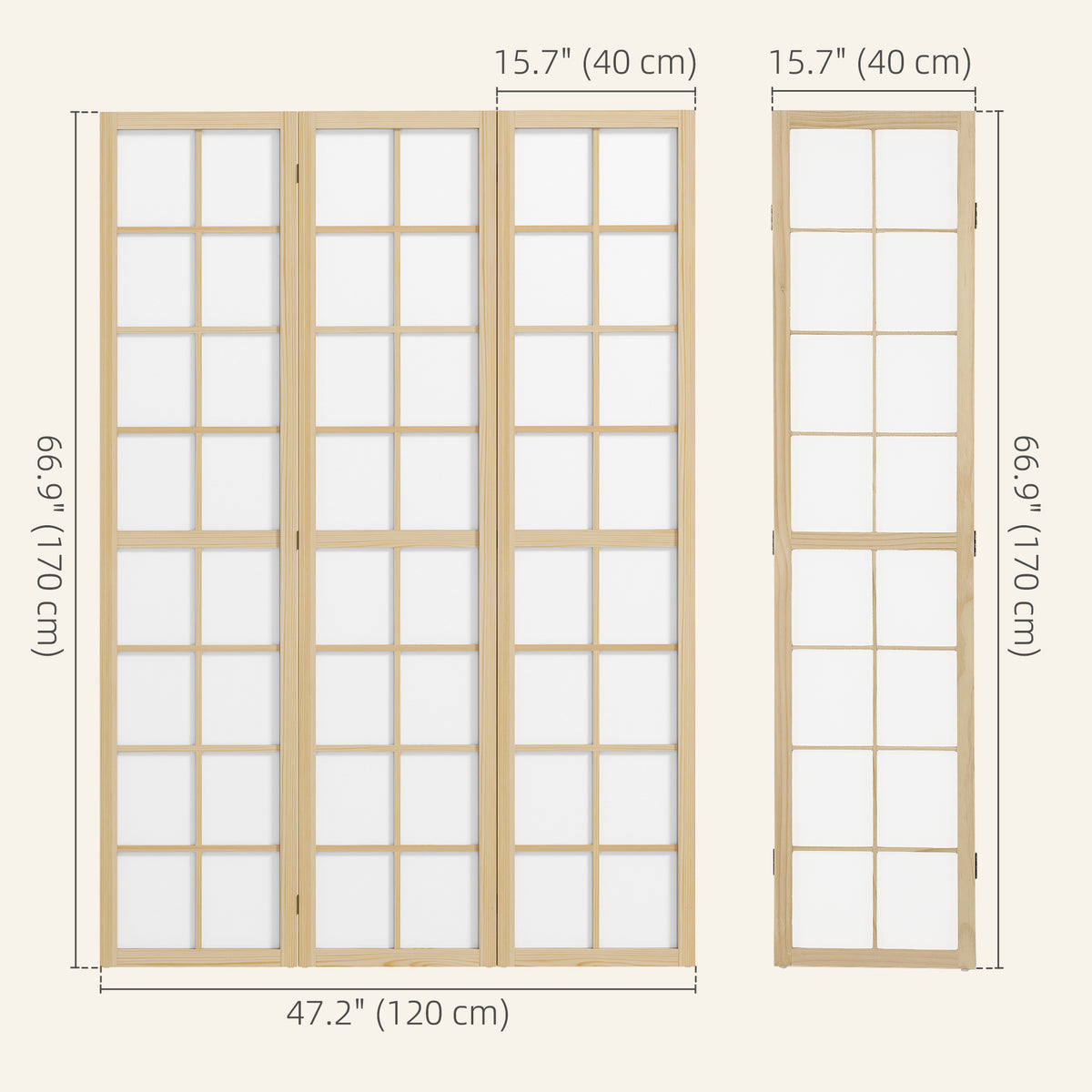 3-Panel Room Divider - 5.6 ft Pine Wood Folding Screen-Home Furnishings > Living Room Furniture > Room Dividers-DECOROLALA